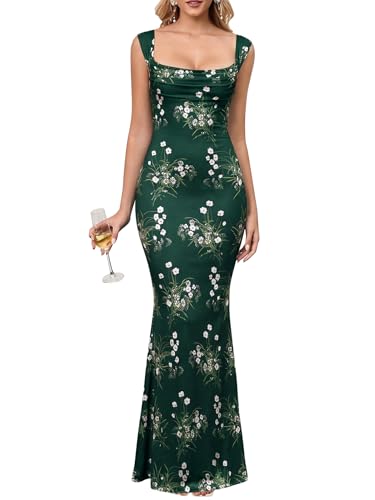 HTZMO Women Floral Wedding Guest Formal Bodycon Maxi Dress DGFloral L