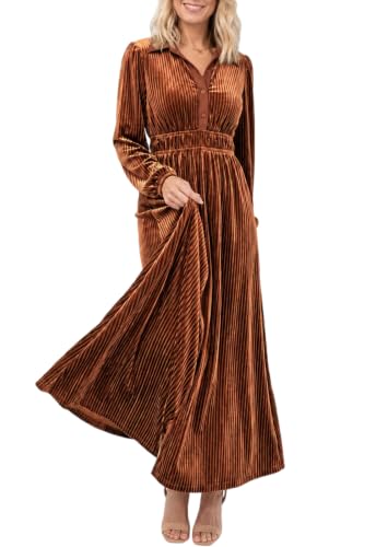 Maxigerui Womens Velvet Dress Fall Wedding Guest Long Sleeve Formal Dress L