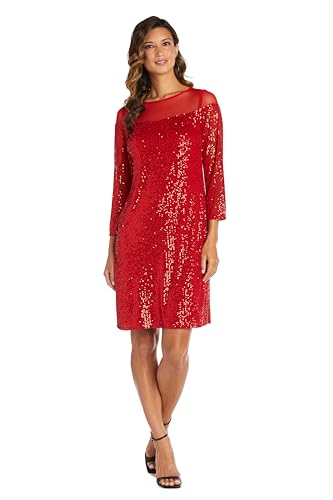 R&M Richards Women's Sequin Illusion Sheath Dress W/Long Sleeves & Sheer Yoke - Party & Evening Wear