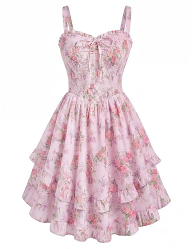 Scarlet Darkness Smocked Floral Sundresses Women Teens Summer Spring Dress