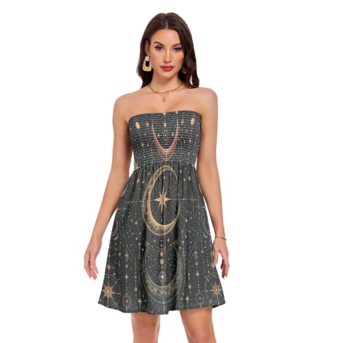 Emelivor Moon Stars Tube Top Sundress Tropical Beach Dresses for Women
