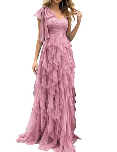 VOUIAO Women Tulle Prom Dress Formal Wedding Guest Bridesmaid Gown pinkXL