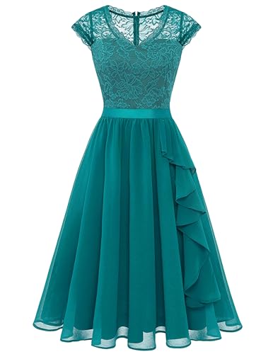 Wedtrend Women's Summer Wedding Guest Dress, Short Bridal Shower Dress Cap Sleeve Bridesmaid Dresses A-line Speacial Ocdcasion Dress Floral Lace Prom Dress WT0212PeacockGreen3XL