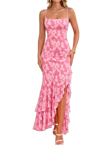 Women's Floral Mermaid Cocktail Wedding Guest Maxi Dress, M, Pink