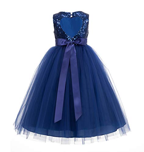 Heart Cutout Sequins Tulle Formal Pageant Girl Dress Wedding Dresses 172seq 10 Navy Blue