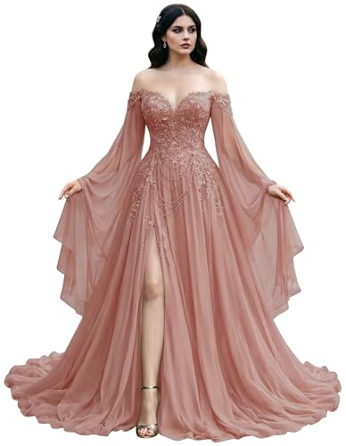 Mauuwy Dusty Rose A-Line Lace Gothic Wedding Dresses 16Plus Size