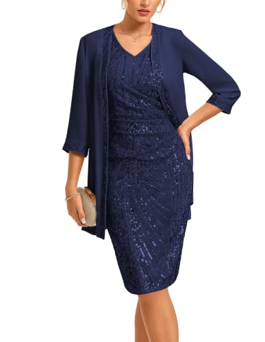 GRACE KARIN Women Sequin Mother of the Bride Dresses Navy Blue S