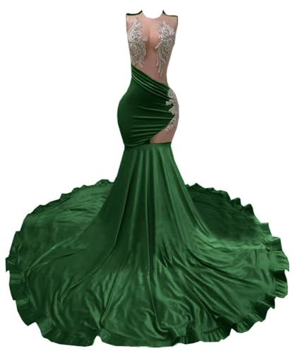 Ikerenwedding Prom Dress Glitter Crystal Beaded Pageant Celebrity Gala Mermaid Evening Party Gown DarkGreen US12
