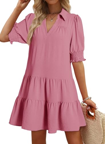 Dokotoo Summer Dresses for Women Boho Lapel Collared Mini Dress 2026 Pink