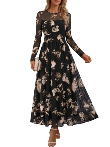 ZABERRY Women's Fall Long Sleeve Wedding Guest Dresses, Beige Floral, M