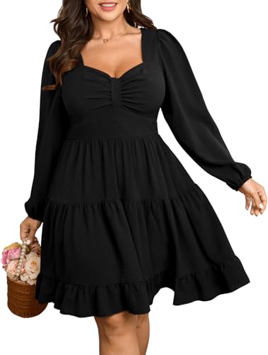 SCOMCHIC Women's Plus Size Cocktail Mini Short Dress Black
