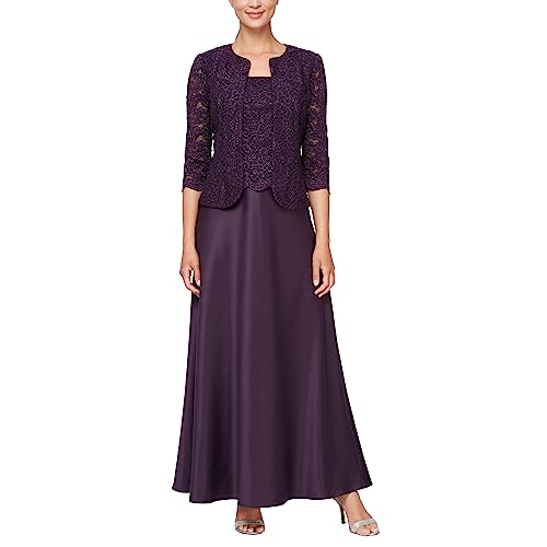Alex Evenings Women's Two Piece Mother of The Bride Dress with Lace Jacket,Aubergine, 14P