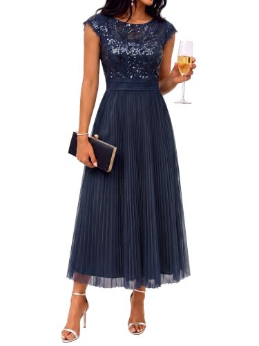 Ever-Pretty Women's Pleated Sequin Midi Formal Dresses Cocktail Dress