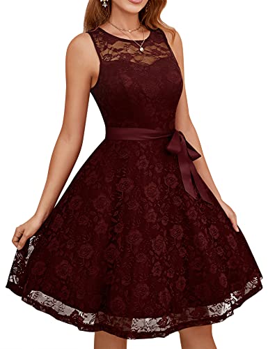 Dressystar 2026 Women's Floral Lace Short Cocktail Dresses Burgundy XL
