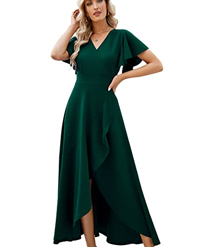 ZZV Formal Dresses For Women Gowns Evening V Neck Wedding Guest Dress-Solid
