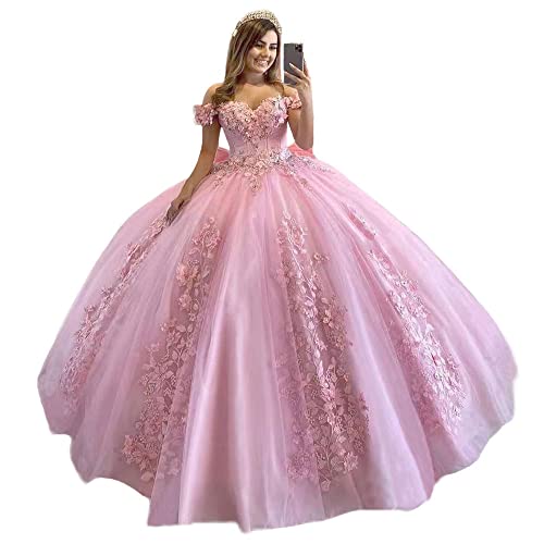 XYAYE Beaded 3D Flower Quinceanera Dresses Ball Gown Pink Size 12