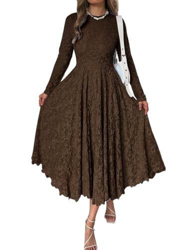 Evzeiem Women's Long Sleeve Fall Wedding Guest Floral Maxi Dress, Brown XL