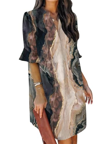 QACOHU Womens Summer Black Gold Tea Party Dresses Casual Shift Mini Dress L