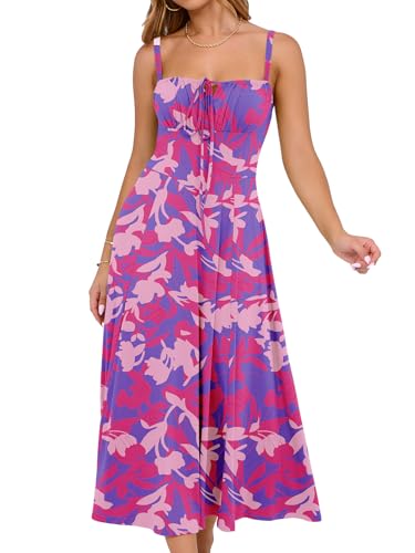 YATHON Floral Maxi Dress Wedding Guest Formal Spring Casual Milkmaid Corset Midi Flowy Beach Sun Dress (YT552-Blue Red F 02,S)