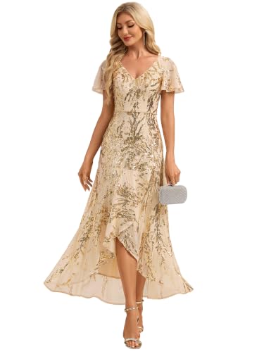 Ever-Pretty Women's Sequin Formal Dresses Fall Stretchy Evening Gown Gold