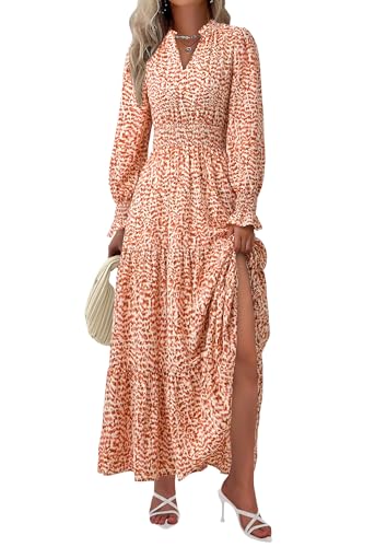 PRETTYGARDEN Women's Floral Maxi Dress Fall A Line Wedding Guest Dresses | Print Boho Dress, Long Sleeve, V Neck, Fit & Flare, Smocked Waist, Casual Long Flowy, Elegant Classy, Holiday Party Outfits