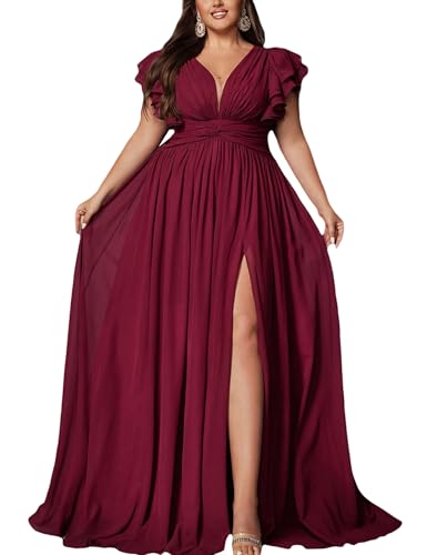 VOUIAO Women Plus Size Bridesmaid Wedding Guest Formal Dress Burgundy 0XL
