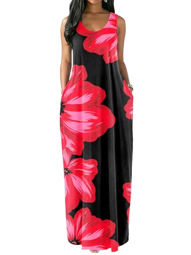 Ulovmi Women Summer Long Dress Sleeveless Loose Maxi Dresses Flower L