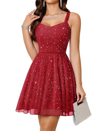 Meetjen Women's Short Dress Semi Formal Party Mini Prom Dark Red S