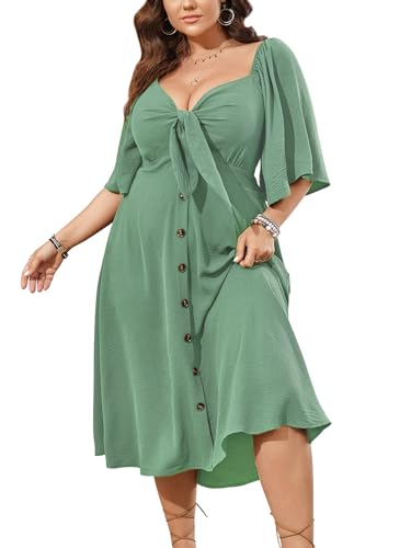 SCOMCHIC Plus Size Summer Dress Casual Midi Dresses Sage Green