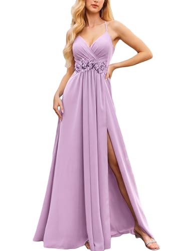VOUIAO Women Floral Embroidered Prom Bridesmaid Maxi Dress Light Purple L