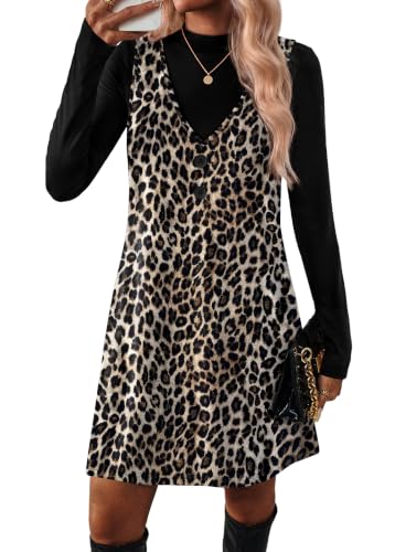 Dresses for Women Two Piece Sets Long Sleeve Fall Dresses Party Date Night Casual Work Dress Winter Fashion Clothing with Pockets Abvoe Knee Leopard Print L