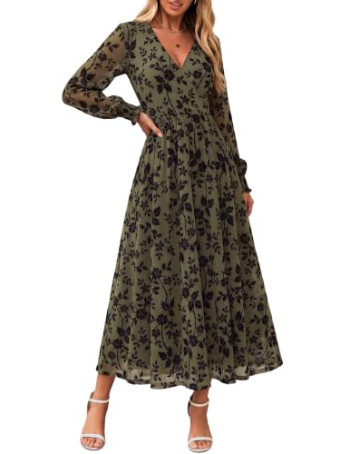 HUHOT Long Sleeve Fall Dresses for Women Renaissance Tea Party Dinner | Long Sleeve Mesh A Line Dresses Fall Baby Shower Dress for Mom to Be Medieval Mother of The Groom Dresses for Outdoor Wedding