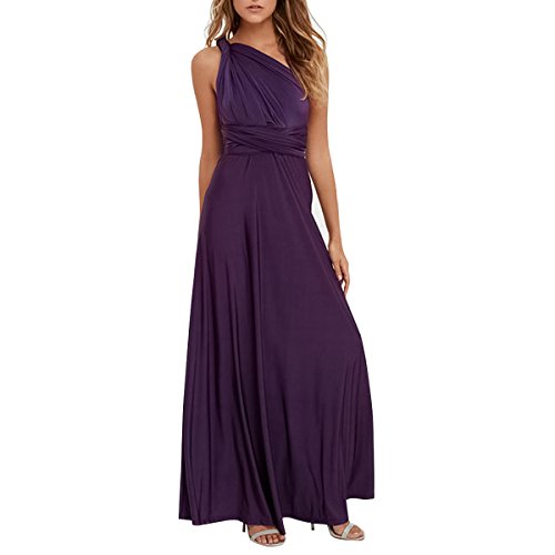 Women Transformer Convertible Multi Way Wrap Long Prom Maxi Dress V-Neck Hight Low Wedding Bridesmaid Evening Party Grecian Dresses Boho Backless Halter Formal Cocktail Dance Gown Deep Purple Large