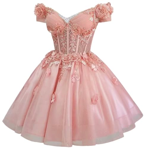 Youjiayi Off the Shoulder Sequin DAMA Dresses for Quinceanera 3D Butterfly
