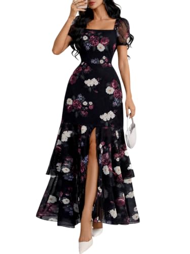 GothDark Floral Formal Dress for Women Purple Floral Medium Fits US Size 6