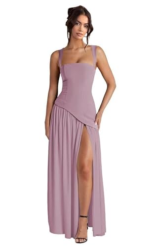 Women's Wisteria Chiffon Bridesmaid Dresses with Slit Asymmetrical Ruched Formal Wedding Guest Gown LA101 6