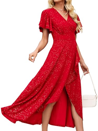 ZZV Formal Dresses for Women Gowns Evening V NeckWeddingGuestDress-Glitter