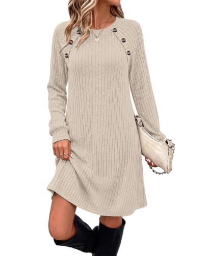 Winter Clothes Fall Dresses Long Sleeve Sweater Dress for Women Apricot 2XL