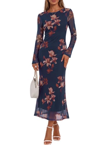 HUHOT Womens Dresses for Wedding Guest Vestidos Elegantes De Mujer Maxi | Fall Mother of the Groom Dresses for Outdoor Wedding Shapewear Dress Rehearsal Dinner Party Floral Autumn