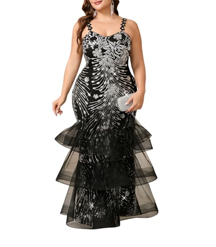 dasmzper Women Sexy Sleeveless Sequin Mesh Patchwork Maxi Dress Plus Size Sling Cocktail Party Formal Gowns