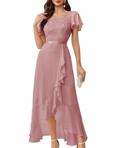 BeryLove Women Sequin Formal Wedding Guest Elegant Prom Dresses Blush 3XL