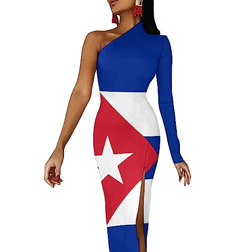 Flag of Cuba Women's Bodycon Dresses One Shoulder Split Sexy Dress Party Cocktail Maxi Dress