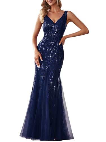 Ever-Pretty Women's Sequin Mermaid Double V-Neck Sleeveless Formal Dress