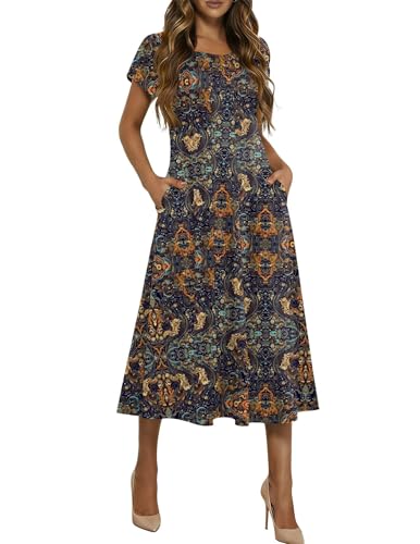 HOTOUCH Beach Dresses for Women 2026 Vacation Summer Dress Boho Midi Dresses Cotton Sundresses Womens Hawaii Dress Tropical, Boho Printed,M
