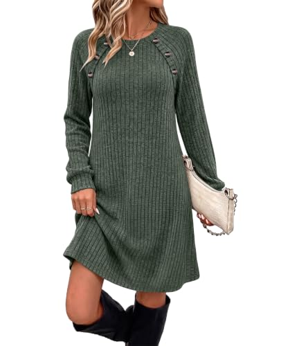 Long Sleeve Dress for Women Winter Christmas Dresses Winter Shirts Green XL