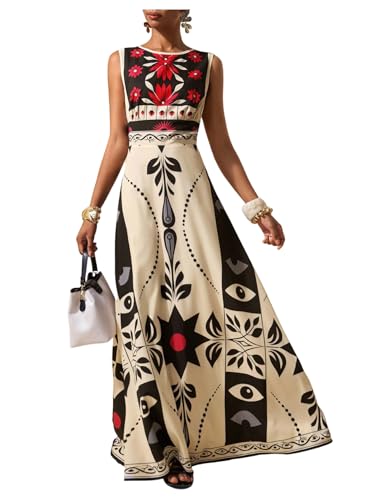 GORGLITTER Women's Maxi Mexican Dress Floral Boho Wedding Guest Long Dress