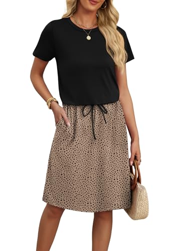 OFEEFAN Womens Summer Dresses 2026 Spring Fashion Sundresses Short Sleeve Tie Waist Beach Vacation Clothes Cruise Outfit L
