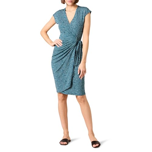 Amazon Essentials Women's Classic Cap Sleeve Wrap Dress with V Neck (Available in Plus Size), Blue Daisy, Medium