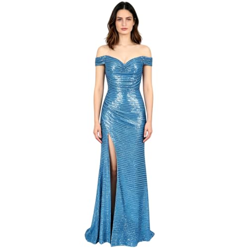 Yulestria Womens Sequin Cocktail Dress Off Shoulder Side Slit Maxi Gown