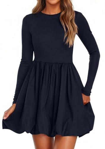 PRETTYGARDEN Fall Dresses for Women 2026 Bubble Mini Dress,Navy,M
